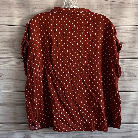 Bailey & Chloe Orange Red Polka Dot Short Sleeve Button Front Blouse Size XL - Picture 7 of 9